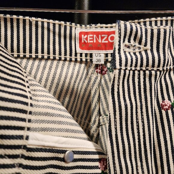 Kenzo Black & White Stripe Jeans w/ Flower Detail NWT - Picture 6 of 8